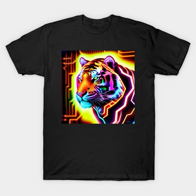 Trippy Psychedelic Neon Tigers 22 T-Shirt by Benito Del Ray